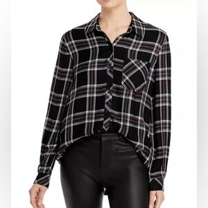 Casa Cabana Joy Woven Long Sleeve Shirt Black Plaid Button-Down Size Small